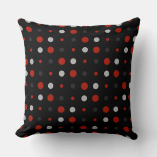 turkey red, black, gray and white dots throw pillow