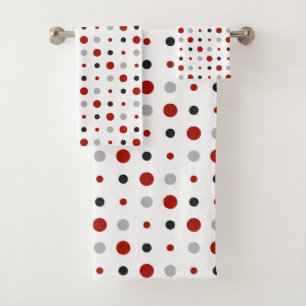turkey red, black, grey and white dots bath towel set