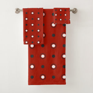turkey red , grey and  white dots bath towel set