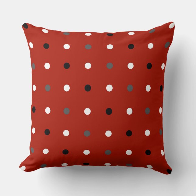 turkey red , grey and  white dots throw pillow (Front)