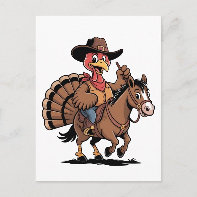 Turkey Riding a Horse Cowboy Turkey thanksgiving Announcement Postcard (Front)