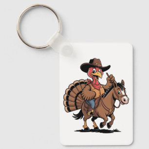 Turkey Riding a Horse Cowboy Turkey thanksgiving Keychain
