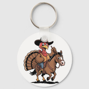 Turkey Riding a Horse Cowboy Turkey thanksgiving Keychain