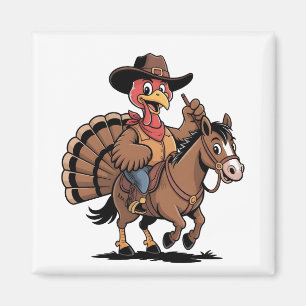 Turkey Riding a Horse Cowboy Turkey thanksgiving Magnet