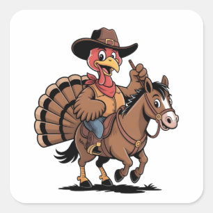 Turkey Riding a Horse Cowboy Turkey thanksgiving Square Sticker