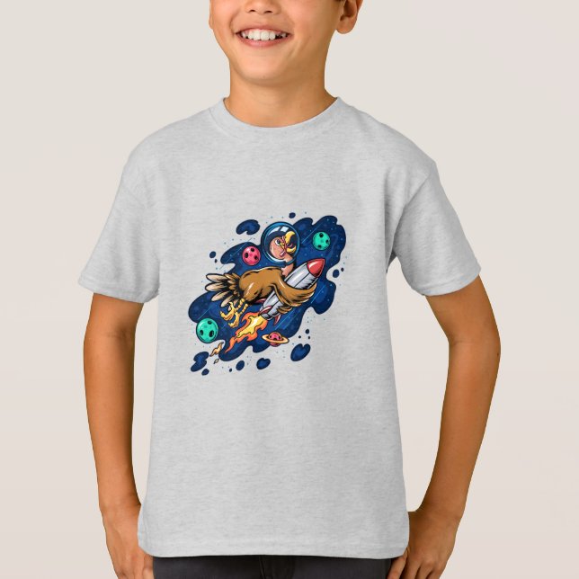 Turkey Riding a Space Rocket at High Speed T-Shirt (Front)