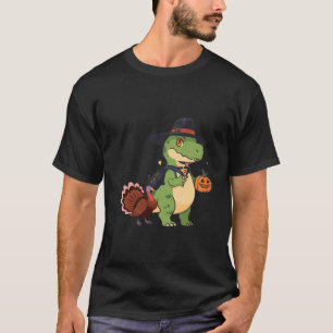 Turkey Riding Dinosaur T rex Boys Kids Funny Thank T-Shirt