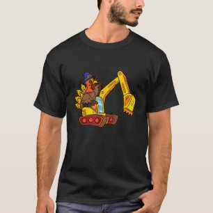 Turkey Riding Excavator Thanksgiving Day Funny Con T-Shirt