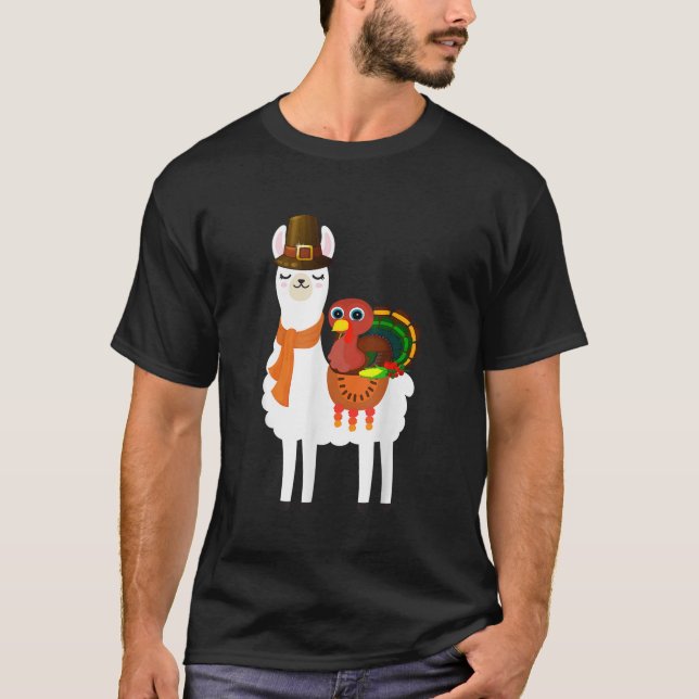 Turkey Riding llama Alpaca Pilgrim thanksgiving Au T-Shirt (Front)
