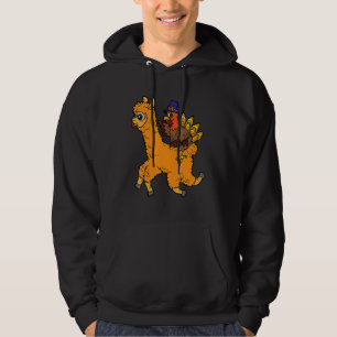 Turkey Riding Llama Thanksgiving Day Animal Fall A Hoodie
