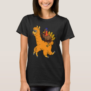 Turkey Riding Llama Thanksgiving Day Animal Fall A T-Shirt