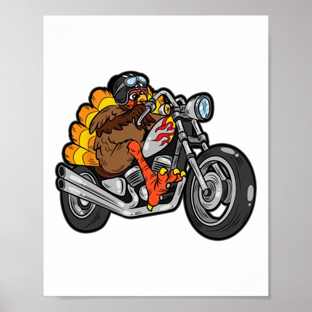 Turkey Riding Motorcycle Thanksgiving Day Cool Fal Poster (Front)