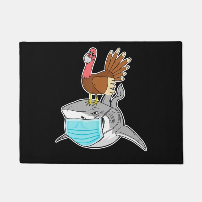 Turkey Riding Shark Face-Mask Funny Animal Doormat (Front)