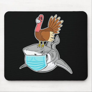 Turkey Riding Shark Face-Mask Funny Animal Mouse Pad