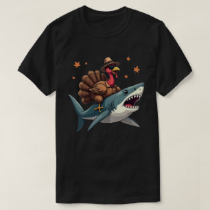 Turkey Riding Shark Funny Thanksgiving T-Shirt