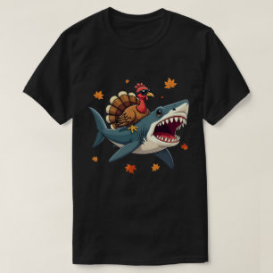 Turkey Riding Shark Funny Thanksgiving T-Shirt