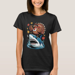 Turkey Riding Shark Thanksgiving Boys Toddler Kids T-Shirt