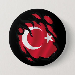 Turkey Ripped Flag 3 Inch Round Button
