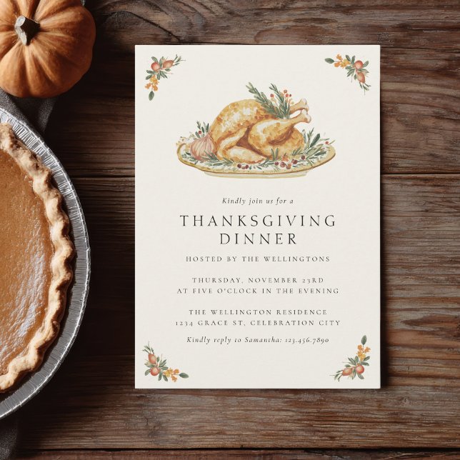 Turkey Roast Rustic Cozy Thanksgiving Dinner Invitation (Creator Uploaded)