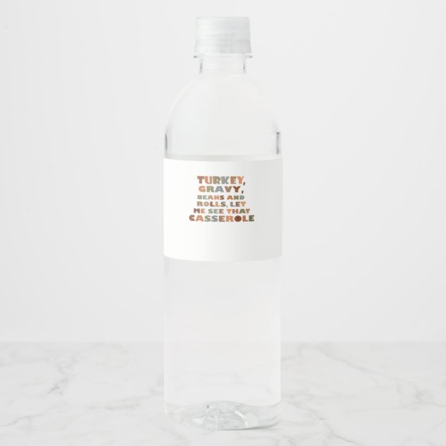 Turkey Rolls Casserole, Thanksgiving Retro Funny F Water Bottle Label (Front)