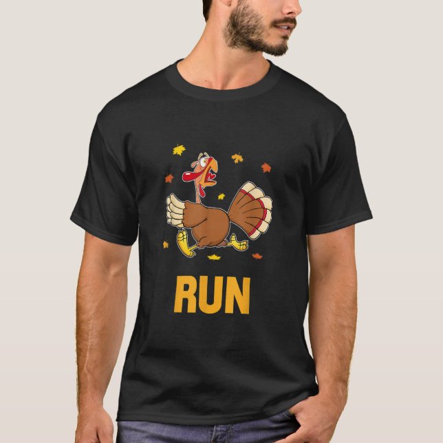 Turkey Run Costume Thanksgiving Running Turkey Tro T-Shirt (Front)