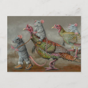 Turkey run rats wild Thanksgiving kmcoriginals Holiday Postcard