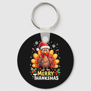 Turkey Santa Happy Merry Thanksmas Thanksgiving Ch Keychain