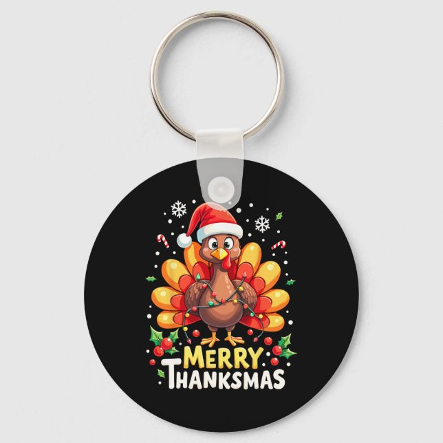 Turkey Santa Happy Merry Thanksmas Thanksgiving Ch Keychain (Front)