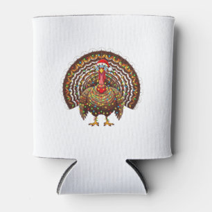 Turkey Santa Hat Christmas Lights Merry Gobble Can Cooler