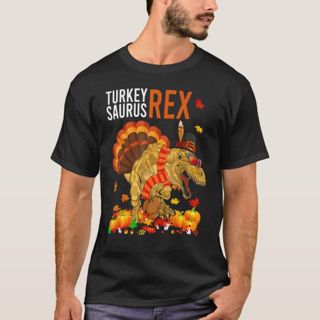Turkey Saurus Rex  Pilgrim Dinosaur Kids Thanksgiv T-Shirt (Front)