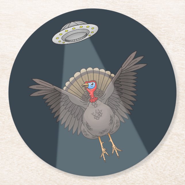 Turkey Saved by Aliens Round Paper Coaster (Front)