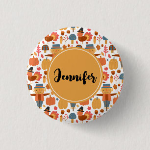 Turkey & Scarecrow Thanksgiving Pattern 1 Inch Round Button