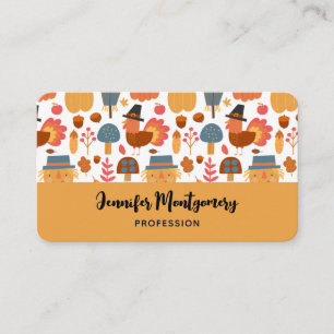 Turkey & Scarecrow Thanksgiving Pattern Business Card