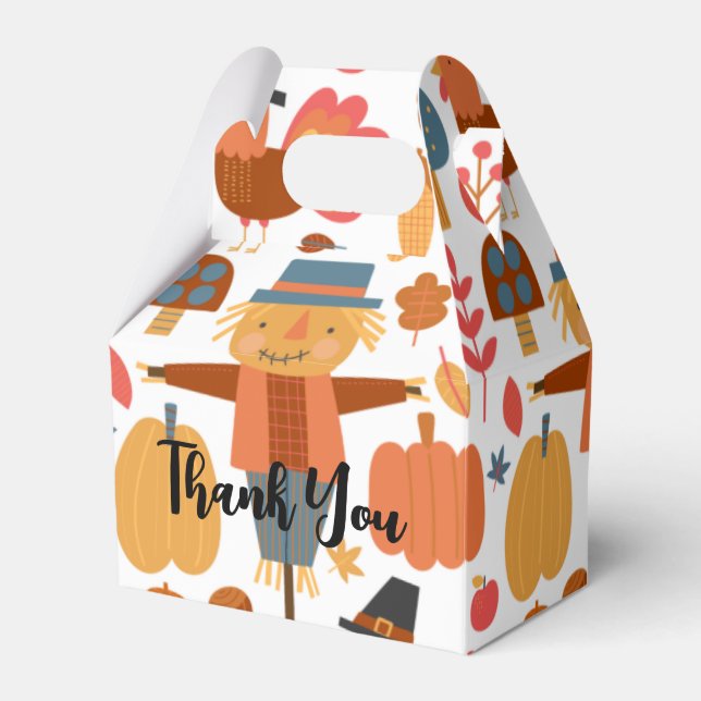 Turkey & Scarecrow Thanksgiving Pattern Favor Box (Front Side)