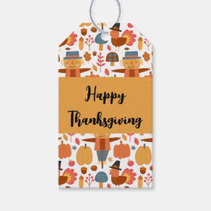 Turkey & Scarecrow Thanksgiving Pattern Gift Tags