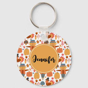 Turkey & Scarecrow Thanksgiving Pattern Keychain