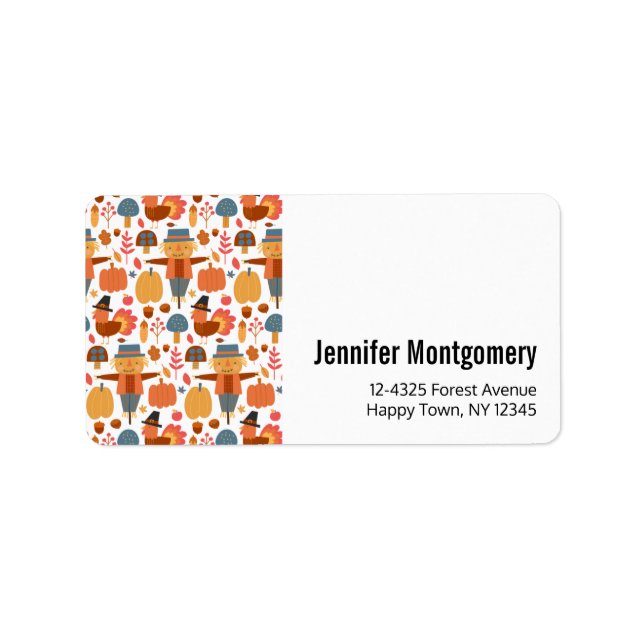 Turkey & Scarecrow Thanksgiving Pattern Label (Front)
