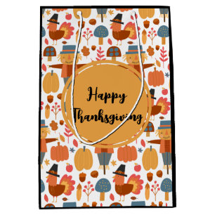 Turkey & Scarecrow Thanksgiving Pattern Medium Gift Bag