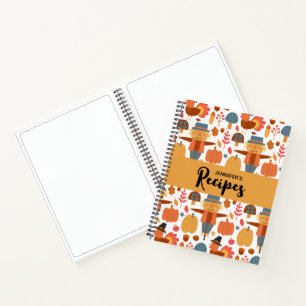 Turkey & Scarecrow Thanksgiving Pattern Recipe Notebook