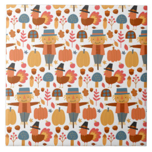 Turkey & Scarecrow Thanksgiving Pattern Tile