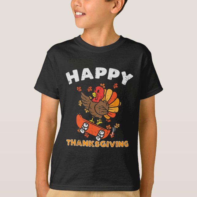 Turkey Skateboard Happy Thanksgiving Cute Fall Aut T-Shirt (Front)