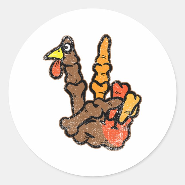 Turkey Skeleton Hand Peace Sign Thanksgiving Day F Classic Round Sticker (Front)