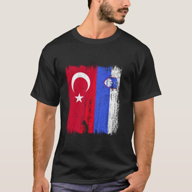 Turkey Slovenia Half Flag Turkish Slovenian Pride  T-Shirt (Front)
