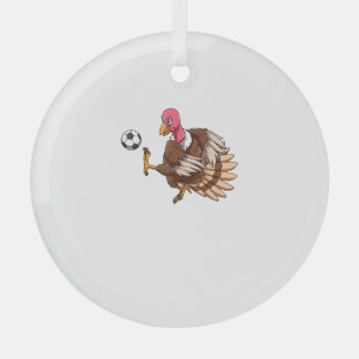 Turkey Soccer Thanksgiving Turkey Playing Soccer T Glass Ornament