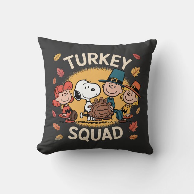 Turkey Squad Funny Cartoon Friends Thanksgiving Throw Pillow (Front)
