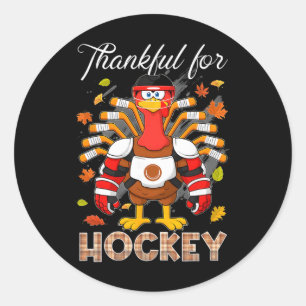 Turkey Thankful For Hockey Thanksgiving Hockey Boy Classic Round Sticker