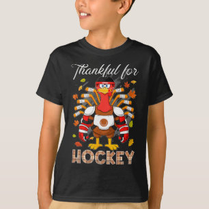 Turkey Thankful For Hockey Thanksgiving Hockey Boy T-Shirt