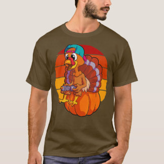 Turkey Thanksgiving Boys Men Gaming Gift Pumpkin T-Shirt