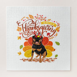 Turkey Thanksgiving Fall Funny Rottweiler Dog Owne Jigsaw Puzzle