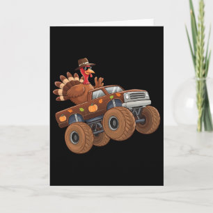 Turkey Thanksgiving Riding Monster Truck Boys Kids Card